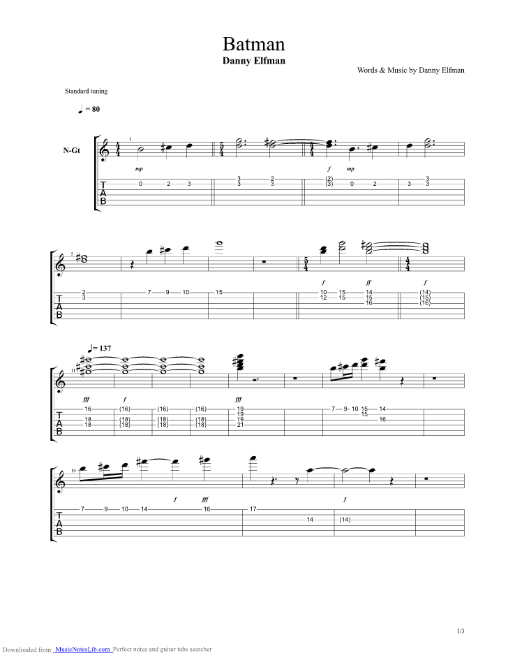 Batman guitar pro tab by Nightmare Before Christmas