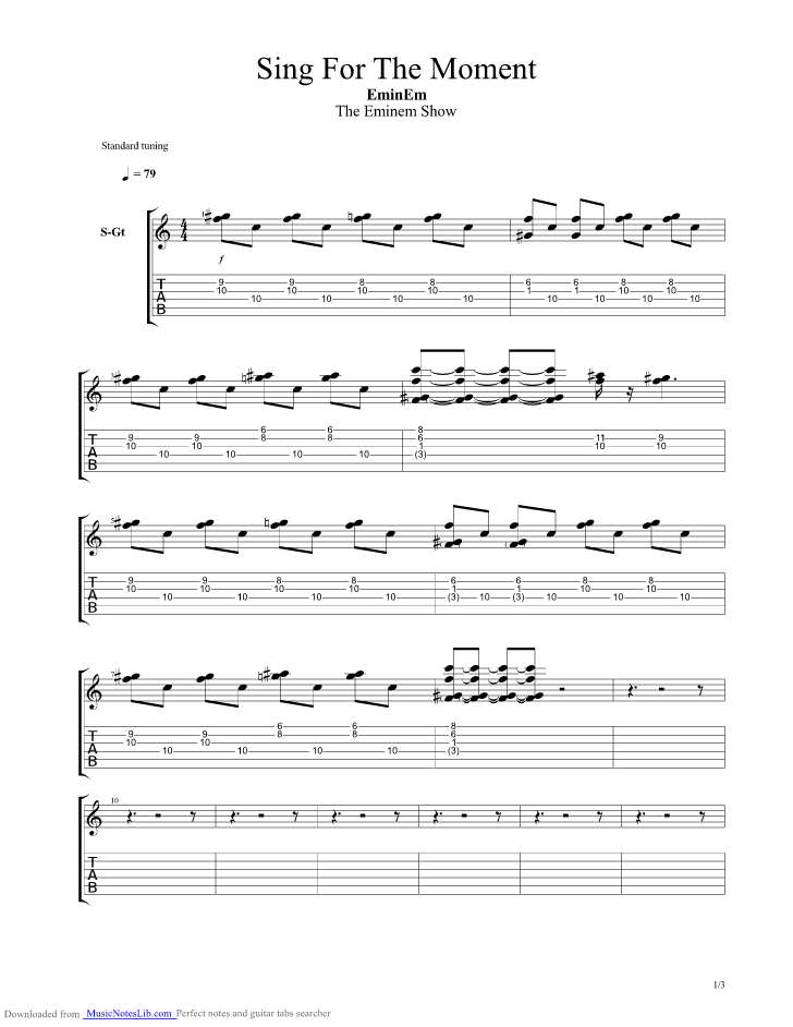 Sing For The Moment guitar pro tab by Eminem