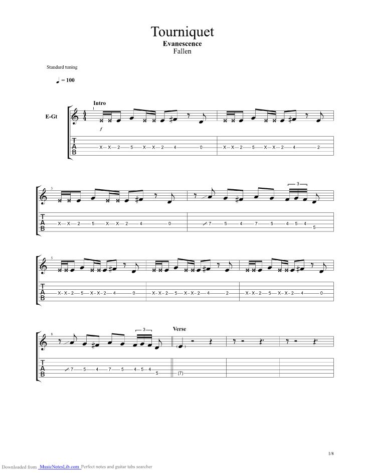 tourniquet guitar pro tab by Evanescence