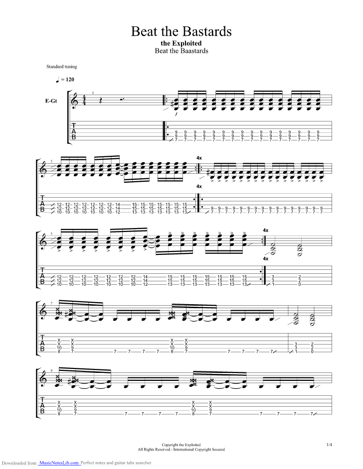 beat the bastards guitar pro tab by Exploited