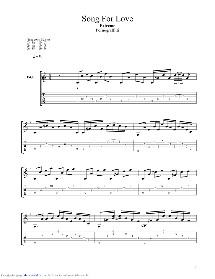 Song For Love guitar pro tab by Extreme