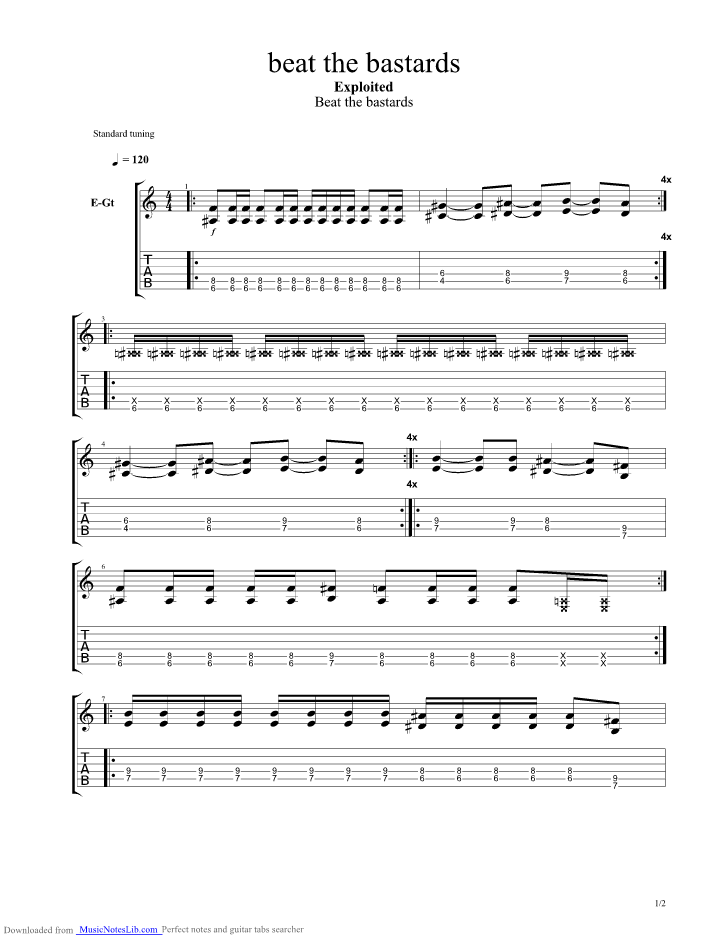 beat the bastards guitar pro tab by Exploited