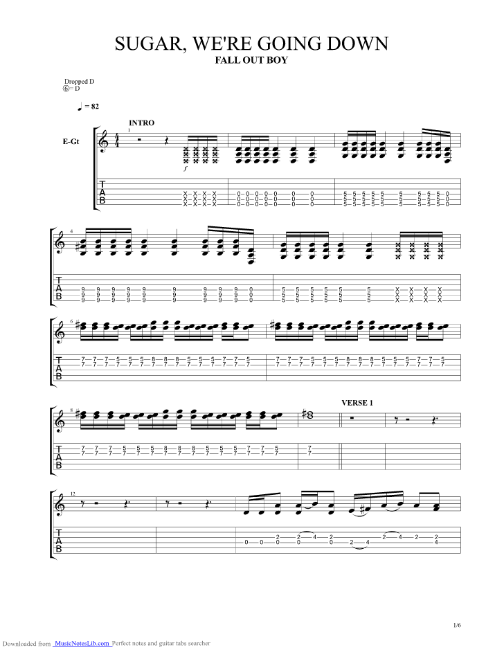 Sugar Were Going Down guitar pro tab by Fall Out Boy