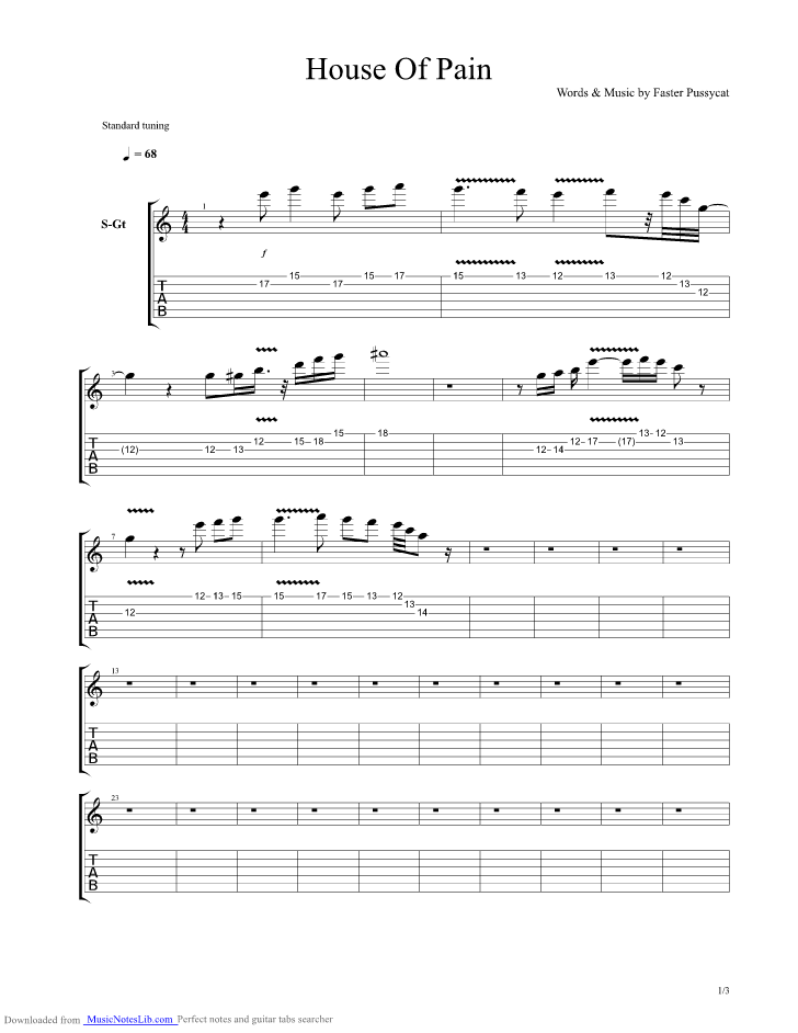 House Of Pain guitar pro tab by Faster Pussycat