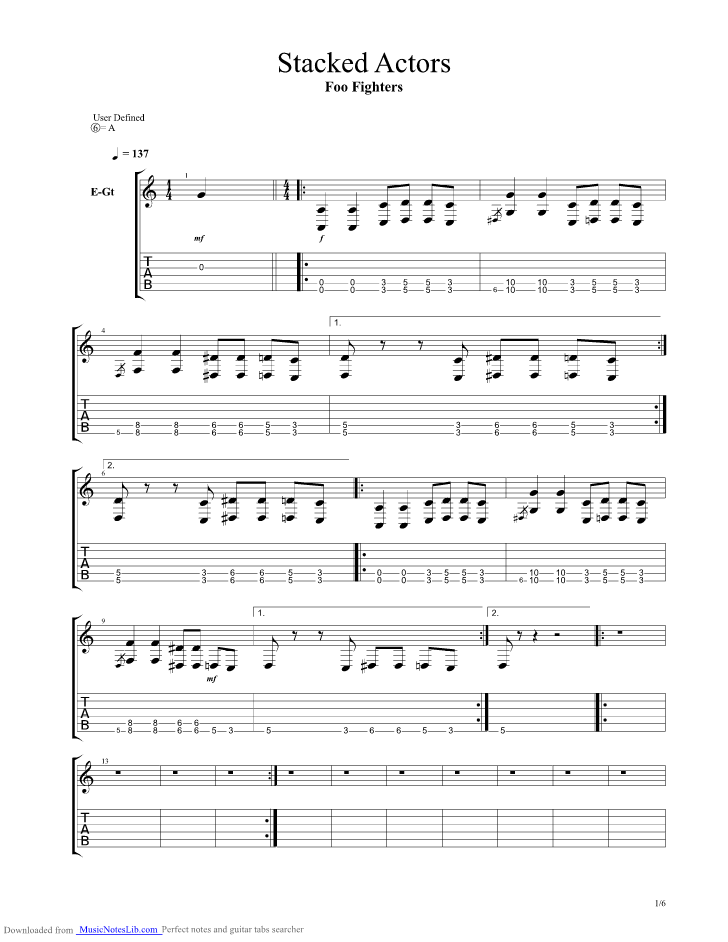 Stacked Actors guitar pro tab by Foo Fighters