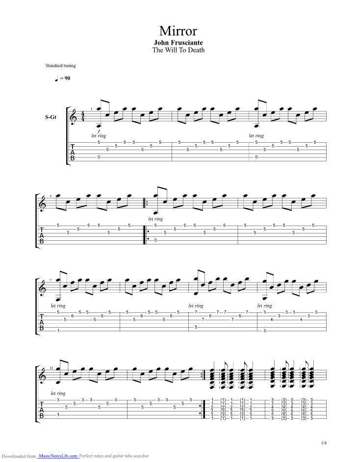 The Mirror guitar pro tab by John Frusciante
