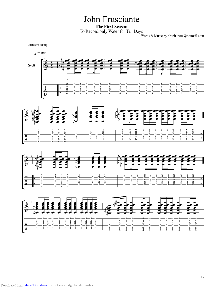 The First Season guitar pro tab by John Frusciante