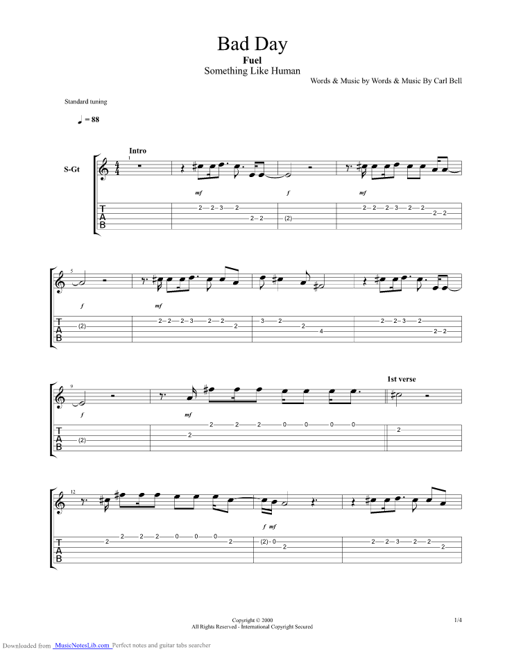 Bad Day guitar pro tab by Fuel