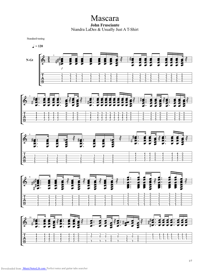 Mascara guitar pro tab by John Frusciante