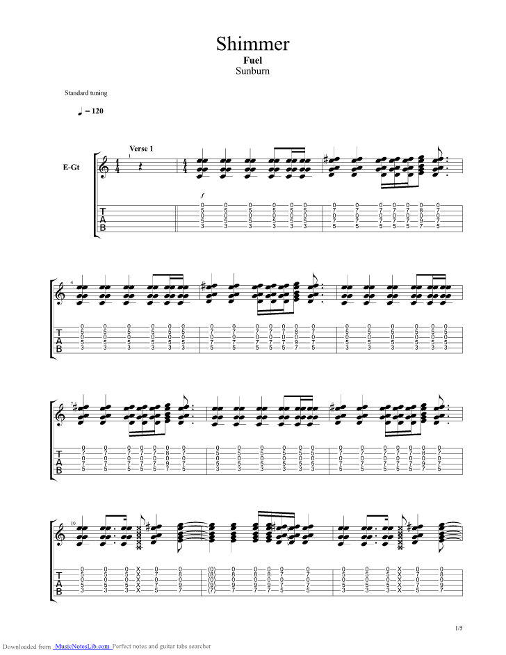 Shimmer guitar pro tab by Fuel