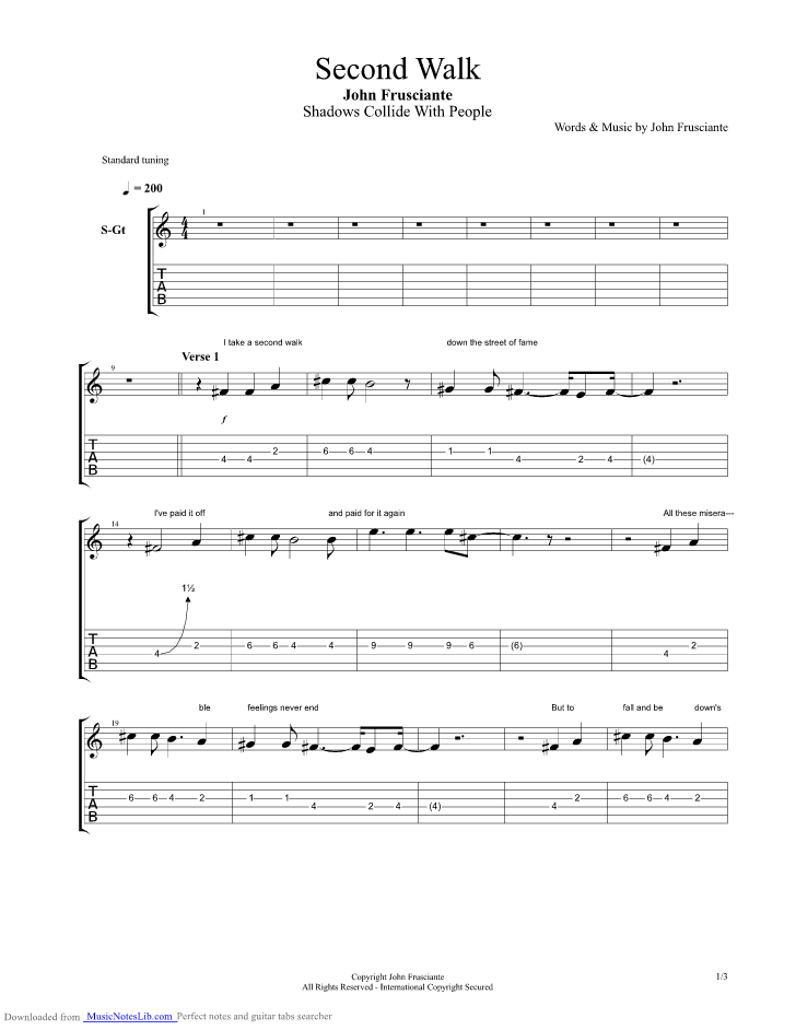Second Walk guitar pro tab by John Frusciante
