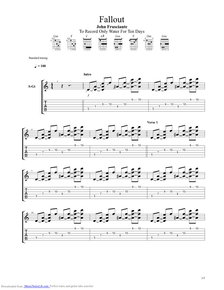 Fallout guitar pro tab by John Frusciante