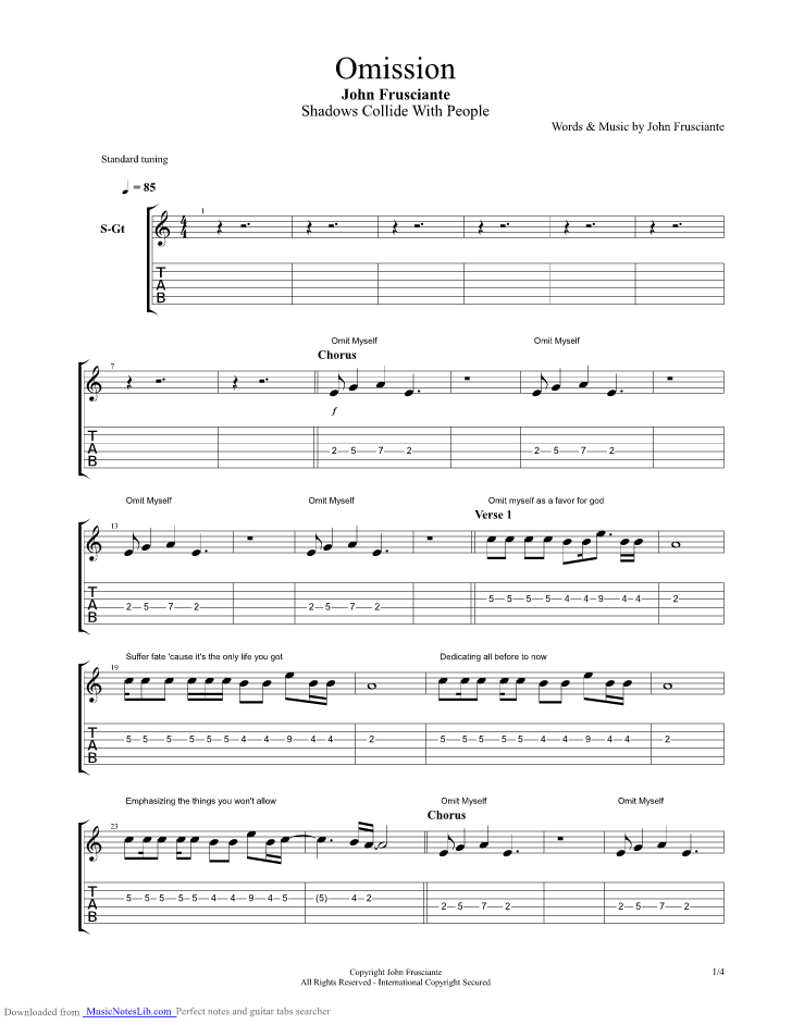 Omission guitar pro tab by John Frusciante