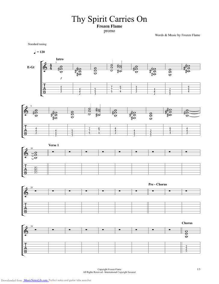 Thy Spirit Carries On guitar pro tab by Frozen Flame