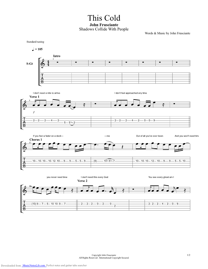 This Cold guitar pro tab by John Frusciante
