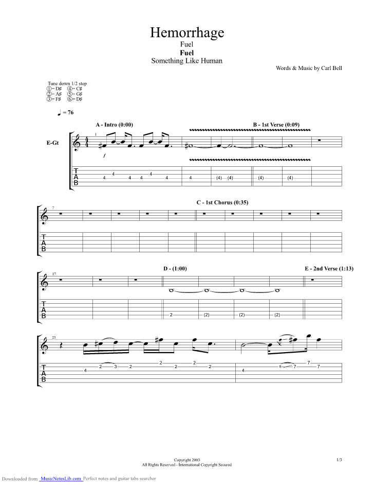 Hemorrhage guitar pro tab by Fuel