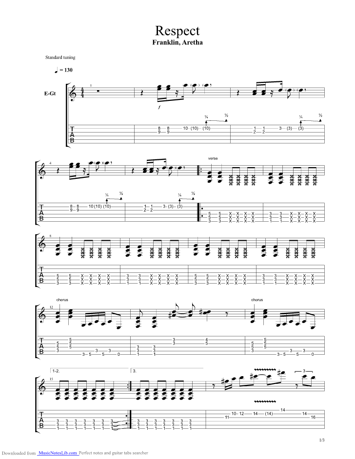 Respect guitar pro tab by Aretha Franklin