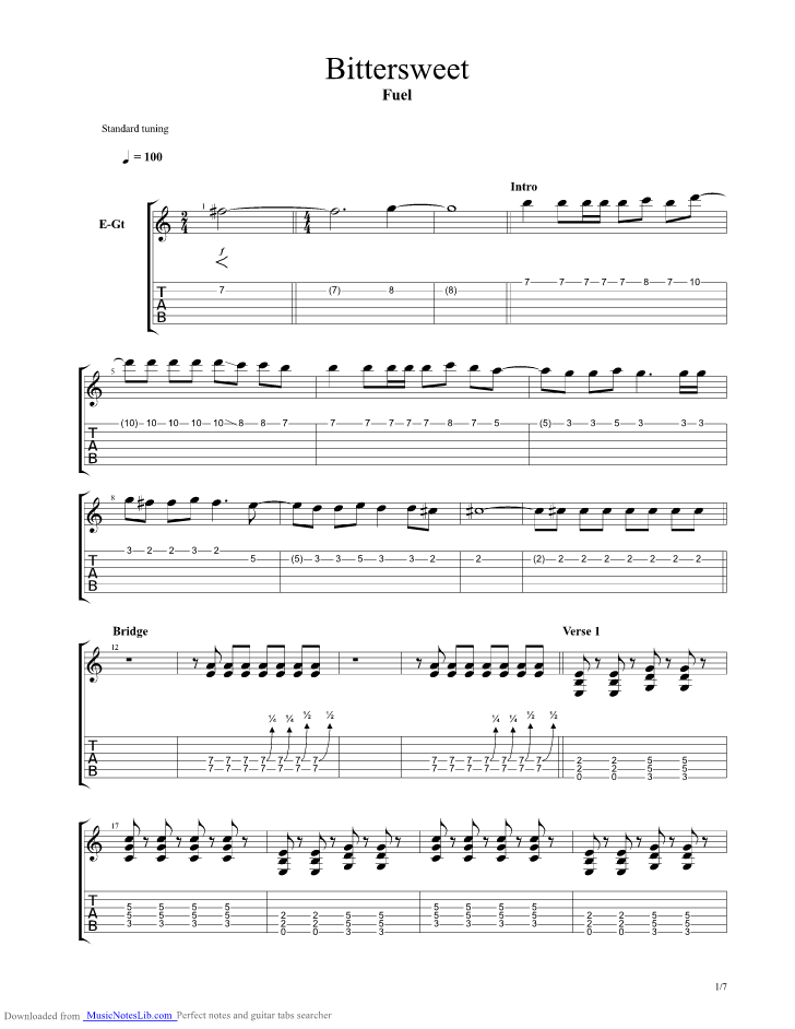 Bittersweet guitar pro tab by Fuel