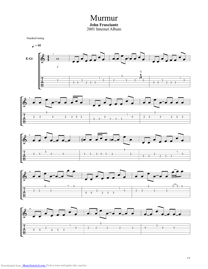 Murmur guitar pro tab by John Frusciante