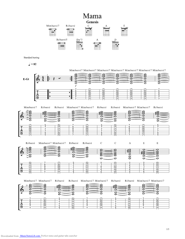 Mama guitar pro tab by Genesis