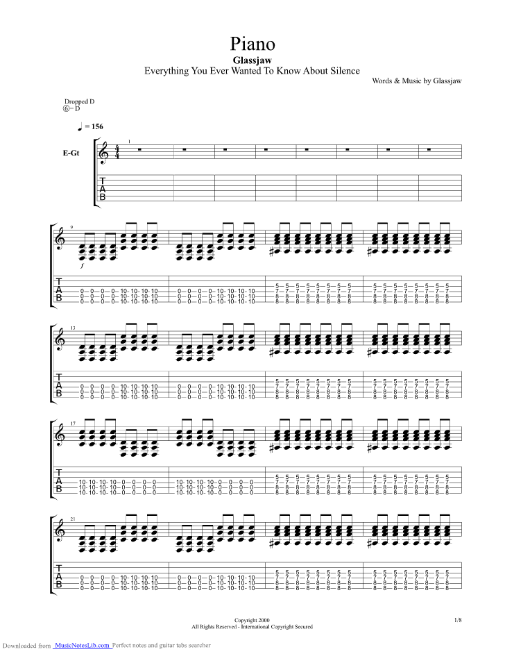 Piano guitar pro tab by Glassjaw