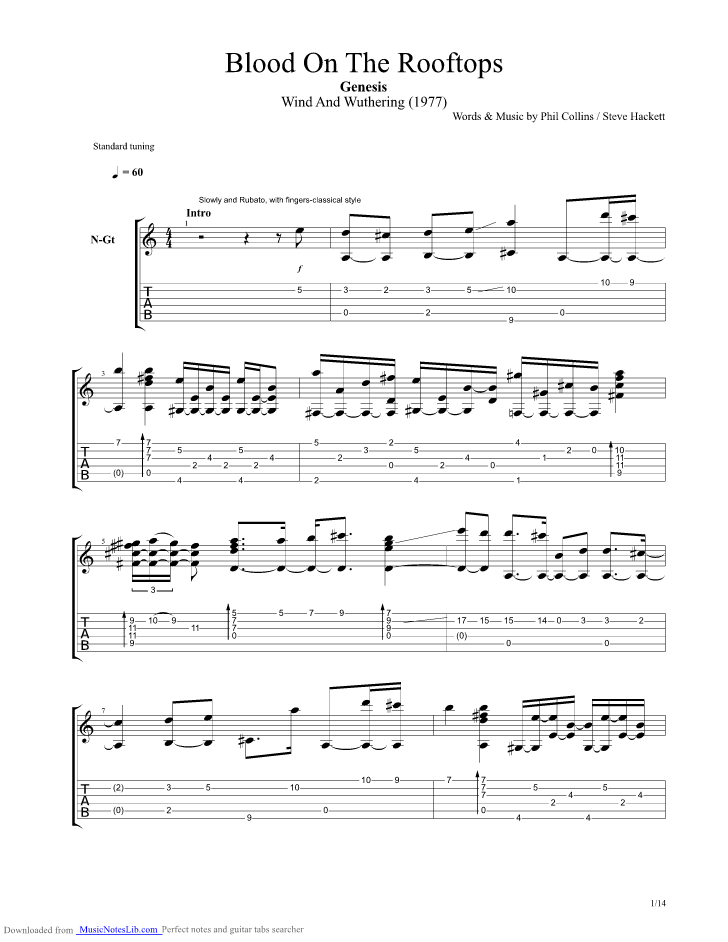 Blood On The Rooftops guitar pro tab by Genesis