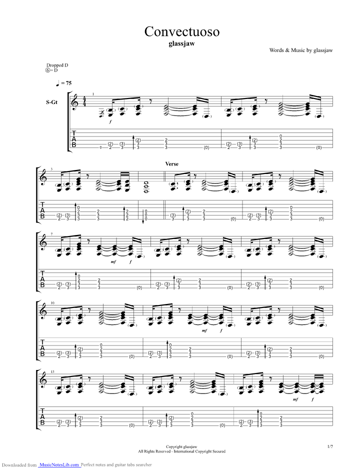 Convectuoso guitar pro tab by Glassjaw