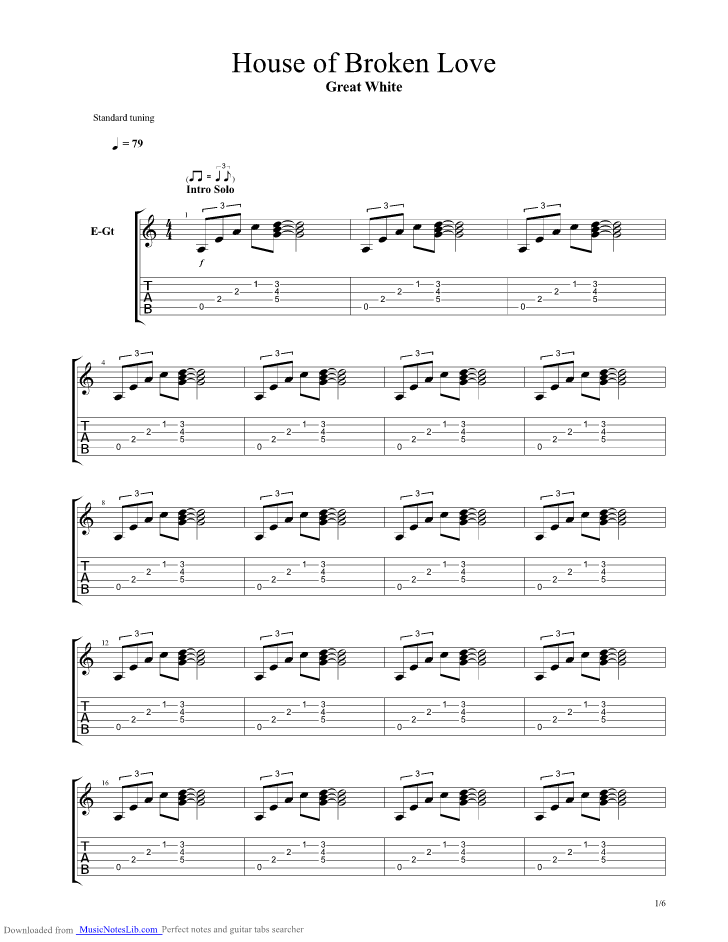 House Of Broken Love guitar pro tab by Great White