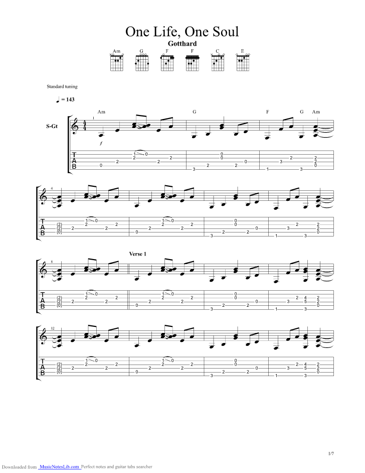 One Life One Soul guitar pro tab by Gotthard