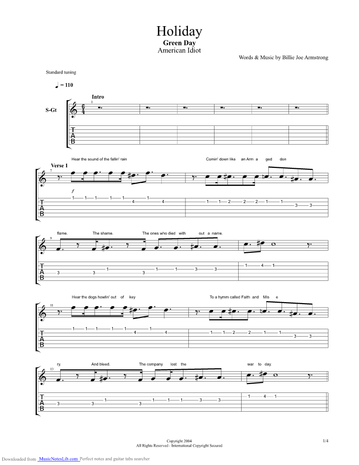 Holiday guitar pro tab by Green Day