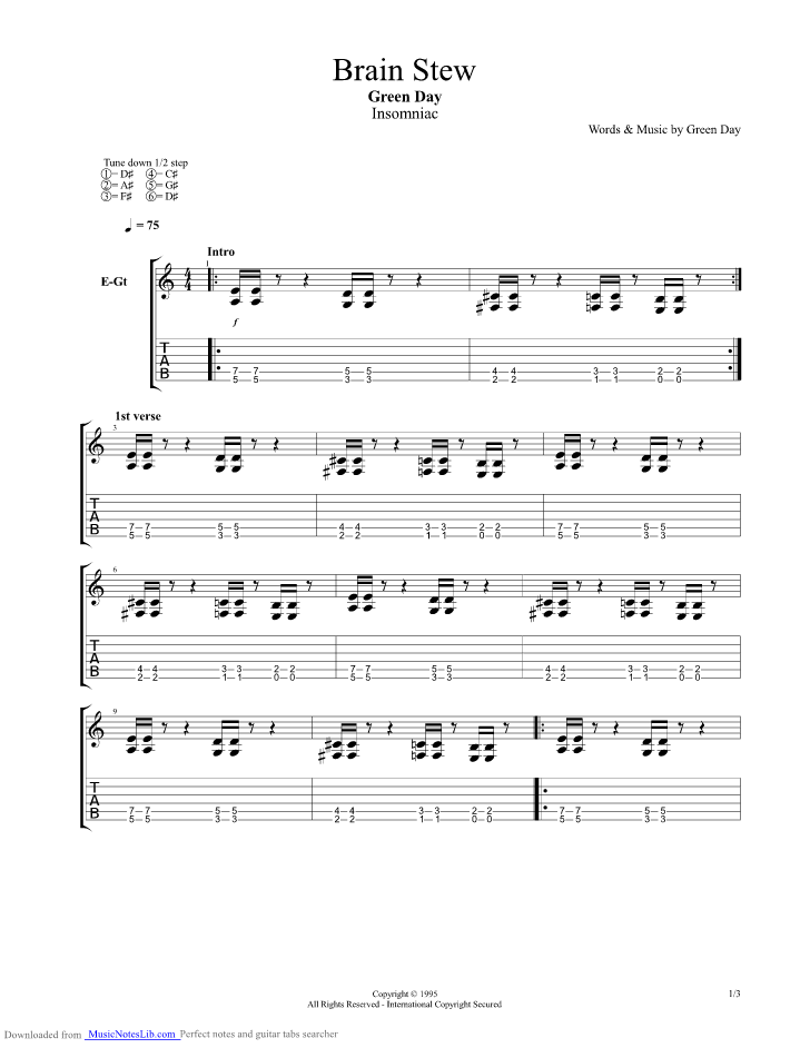 Brain Stew guitar pro tab by Green Day