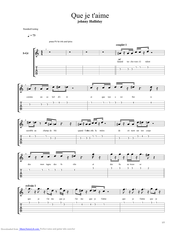 partition guitare un jour viendra johnny hallyday