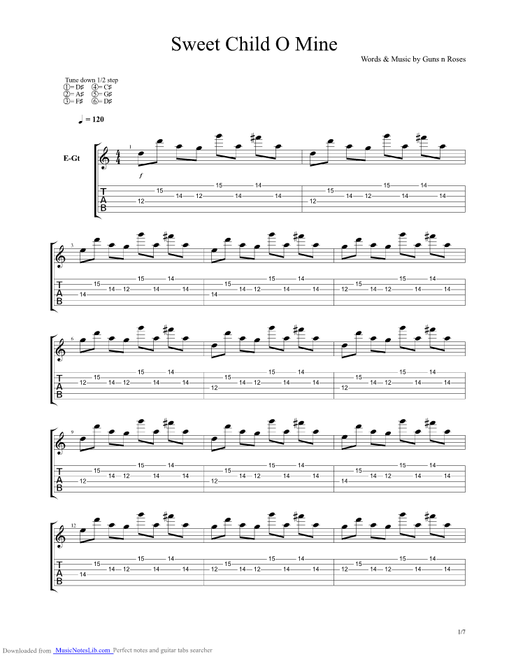 Sweet Child O Mine guitar pro tab by Guns N Roses