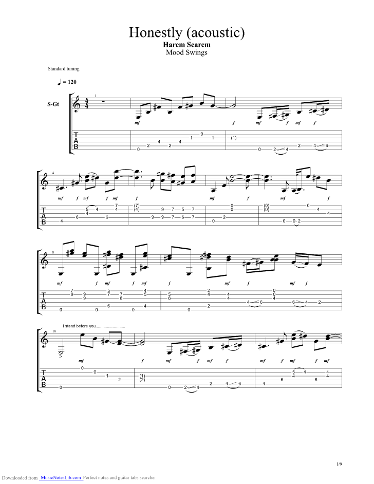 Honestly guitar pro tab by Harem Scarem