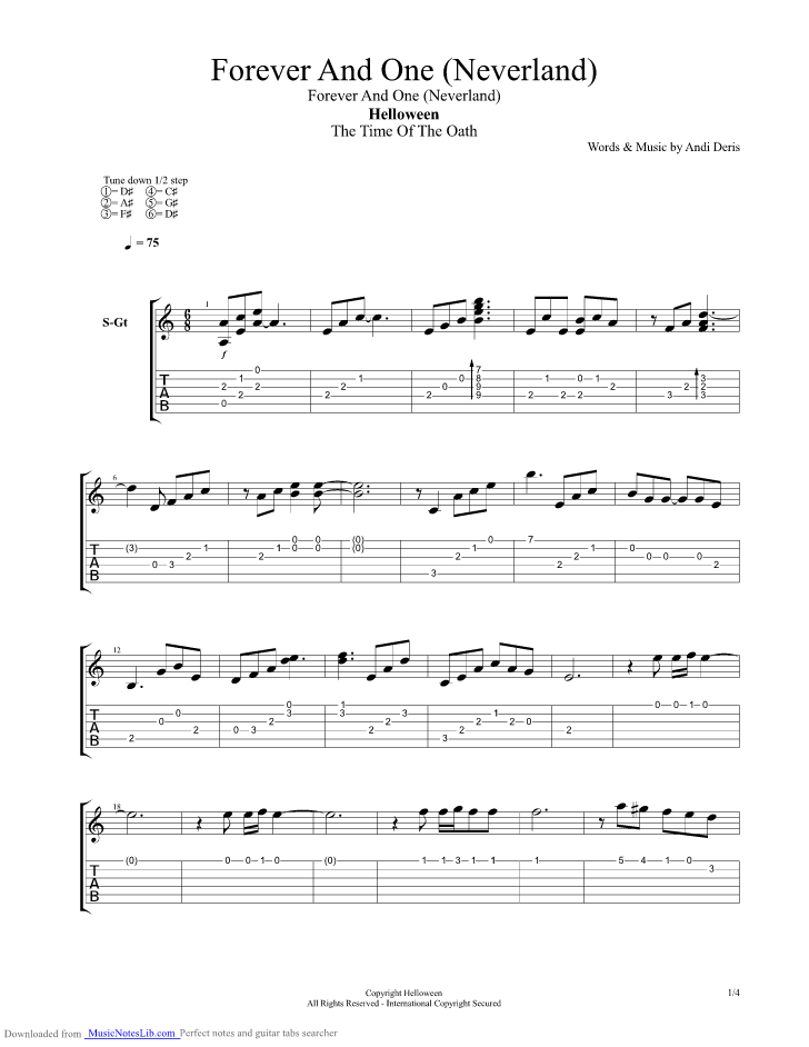 Forever and One Neverland guitar pro tab by Helloween