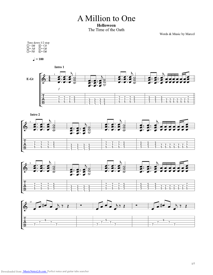 A Million To One guitar pro tab by Helloween