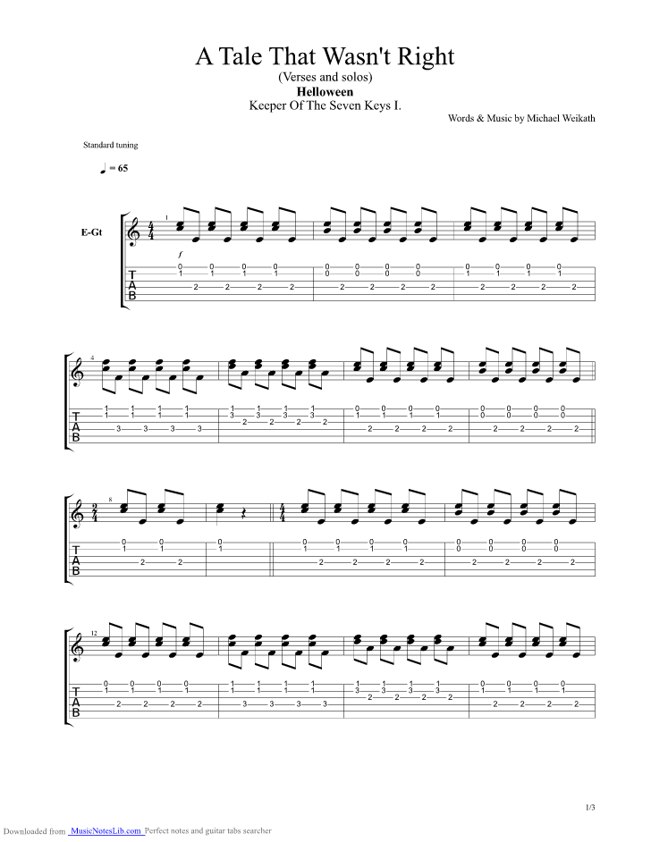 A Tale That Wasnt Right guitar pro tab by Helloween