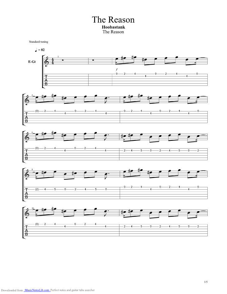 The reason guitar pro tab by Hoobastank
