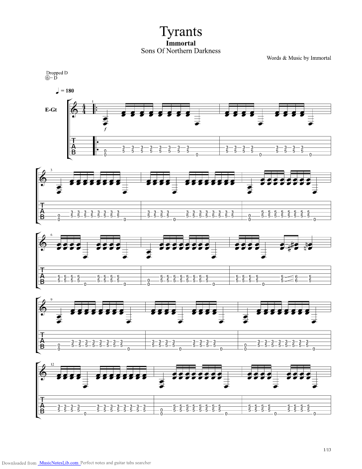 Tyrants guitar pro tab by Immortal