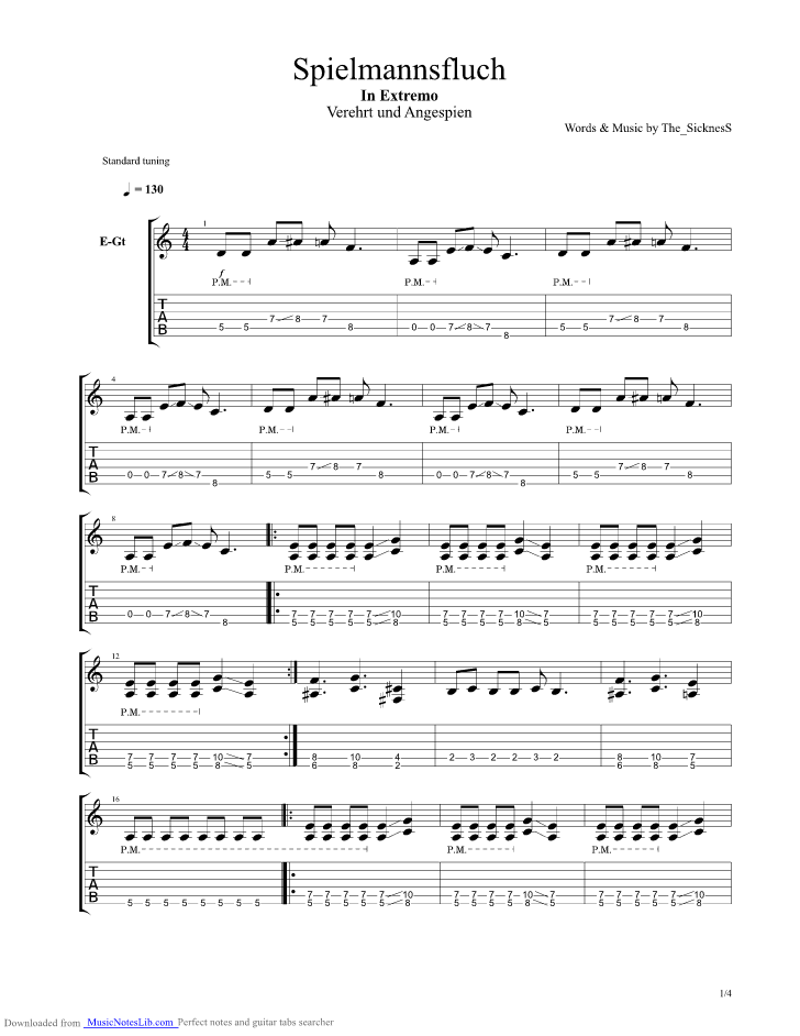 Spielmannsfluch guitar pro tab by In Extremo