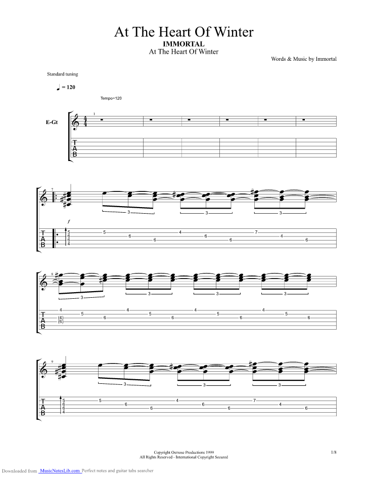 At the Heart of Winter guitar pro tab by Immortal