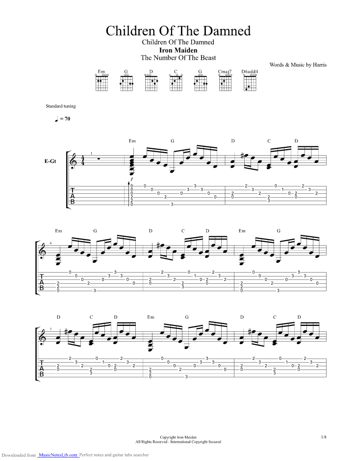 Children Of The Damned guitar pro tab by Iron Maiden
