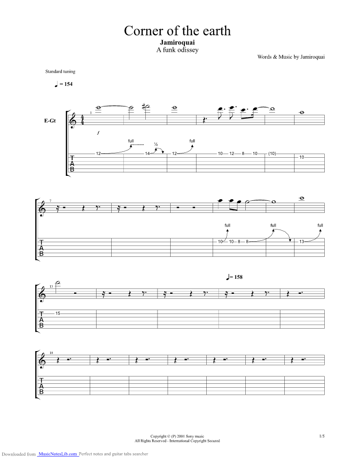 Corner Of The Earth guitar pro tab by Jamiroquai