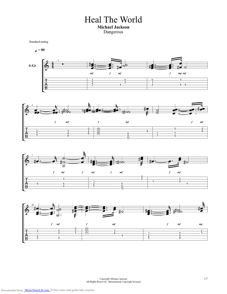 Heal the World guitar pro tab by Michael Jackson