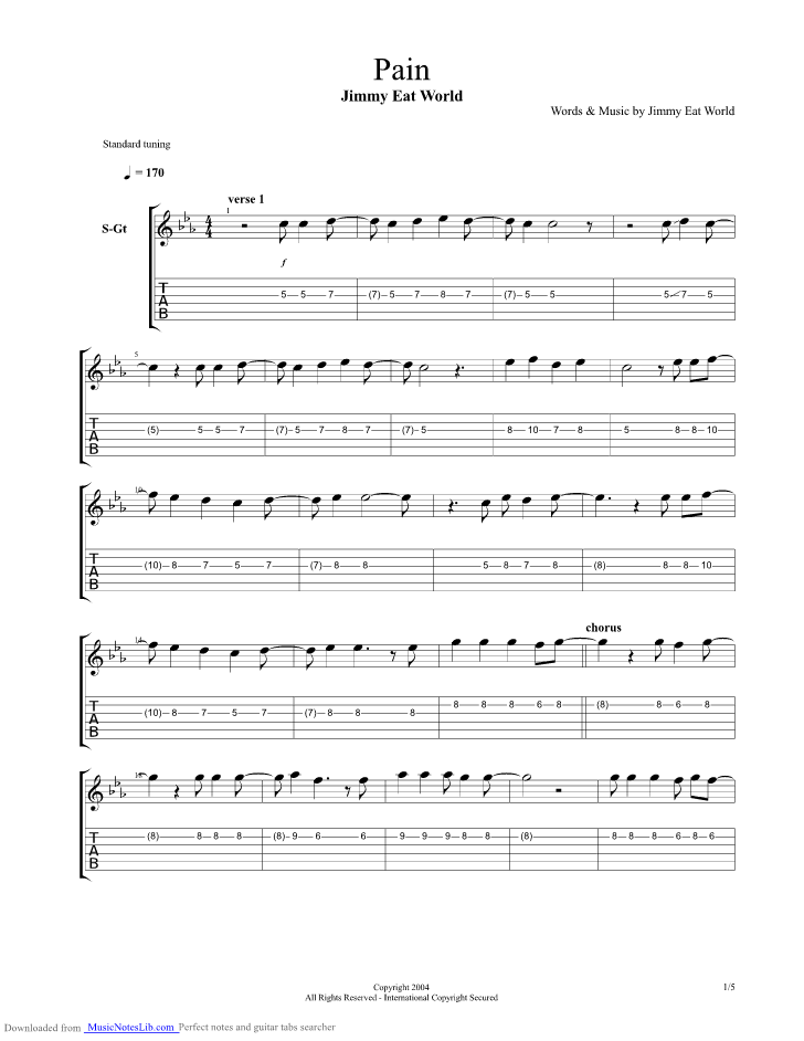 Pain guitar pro tab by Jimmy Eat World