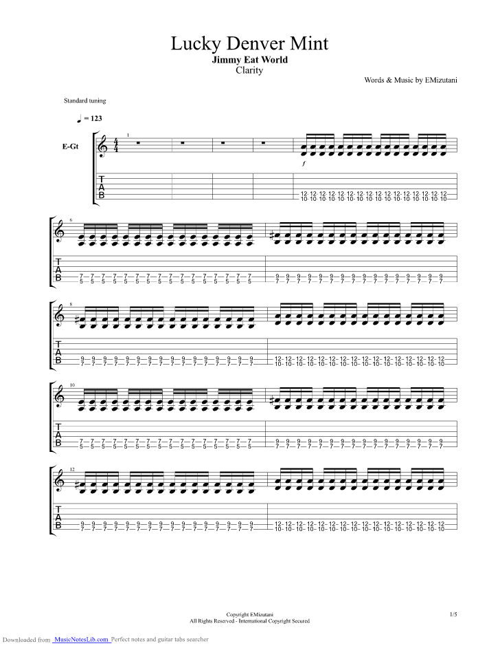 Lucky Denver Mint guitar pro tab by Jimmy Eat World
