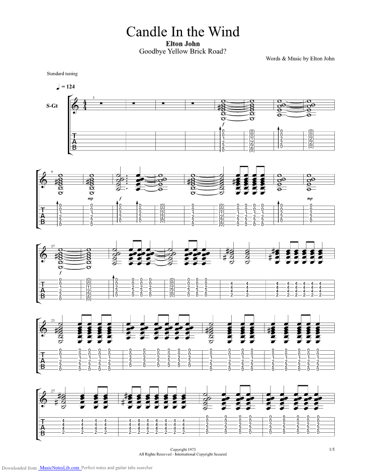 Candle In The Wind guitar pro tab by Elton John