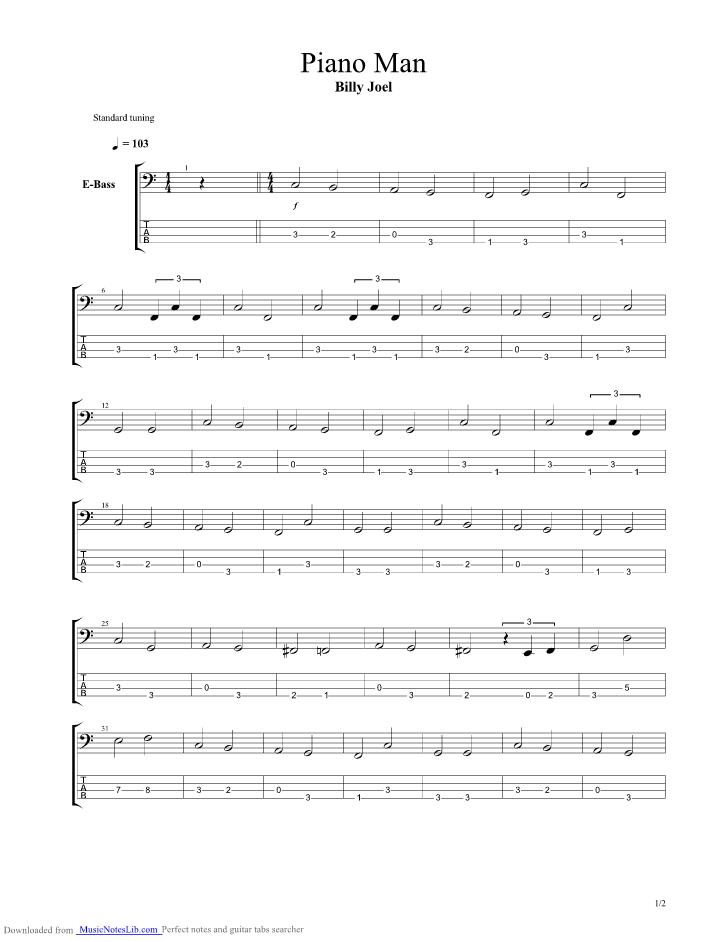 Piano Man guitar pro tab by Billy Joel