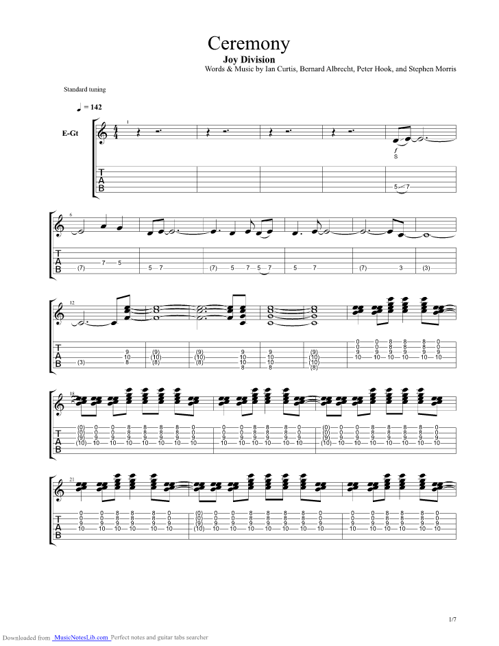 Ceremony guitar pro tab by Joy Division