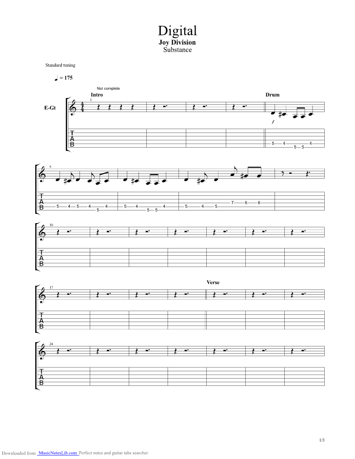 Digital guitar pro tab by Joy Division